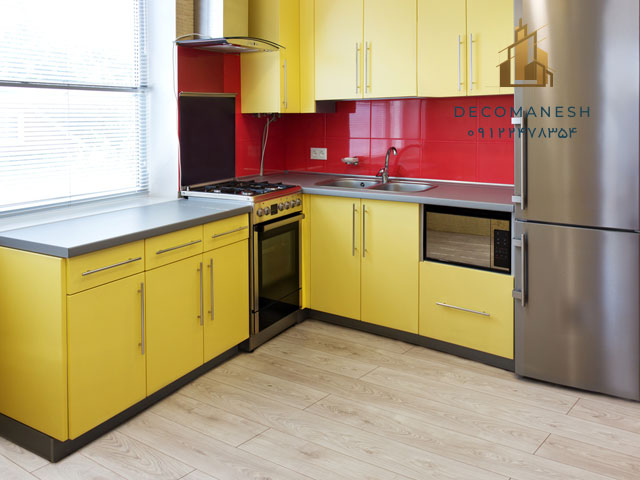 کابینت آشپزخانه با رنگ زرد